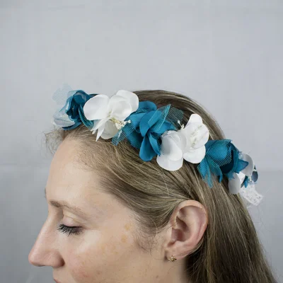 Diadema para comunion niña, azul y blanco