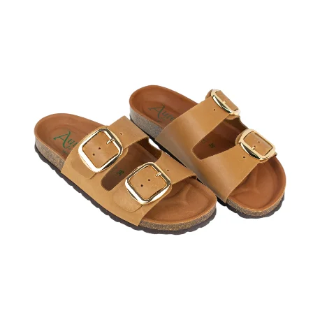 Sandalias Mujer, Dos Hebillas, marca Autenti, Modelo 0747, Marron