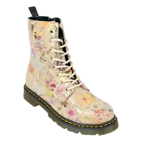 Botas militares estampado de flores color beis