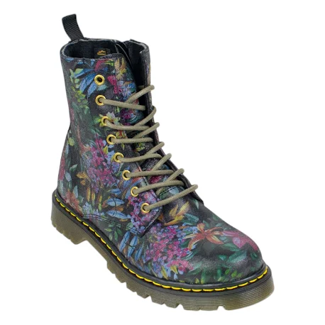 Botas militares estampado de flores color negro