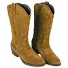 Bota campera piel serraje bordado tacón medio SS1985