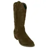 Bota campera piel serraje bordado tacón medio SS1985