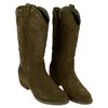 Bota campera piel serraje bordado tacón medio SS1985