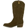Bota campera piel serraje bordado tacón medio SS1985