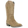 Bota campera piel serraje bordada tacón medio cremallera marrón taupe y marrón chocolate SS1985
