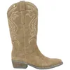Bota campera piel serraje bordada tacón medio cremallera marrón taupe y marrón chocolate SS1985