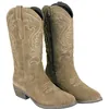 Bota campera piel serraje bordada tacón medio cremallera marrón taupe y marrón chocolate SS1985