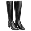 Bota Piel Negro Caña Alta Doble Elástico Trasero Cremallera Lateral Tacón Medio Kaola 8825