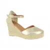 Cuña de Esparto Mujer Verano Dorado y Blanco Piel 7 Cuerdas Doble Plataforma Pulsera Picon 18280-B