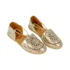 Alpargatas Planas de mujer en Piel Troquelada Blanco Camel Dorado Punta Talon Top3 NANSY