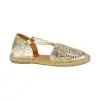 Alpargatas Planas de mujer en Piel Troquelada Blanco Camel Dorado Punta Talon Top3 NANSY