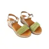 Sandalia Mujer Beige Verde Piel Plisada con Cuña Plantilla Gel Kaola 1453
