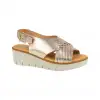 Sandalia Casual Kaola Mujer Beis Marron y Dorado Cuña en Piel Entrelazada 2451