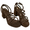 Sandalia Tacón Ancho Alto Plataforma Tiras Finas Marrón Chocolate Buonarotti A- 6009