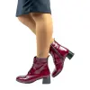 Botines Elegantes Mujer Beis Granate Negro Charol Piel Cordón Cremallera Wikers E-127