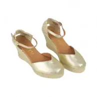 Cuña de Esparto Mujer Verano Dorado y Blanco Piel 7 Cuerdas Doble Plataforma Pulsera Picon 18280-B