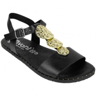Sandalia Barefoot Piel Negra Mujer con Adornos Metálicos Dorados Vivant Bali