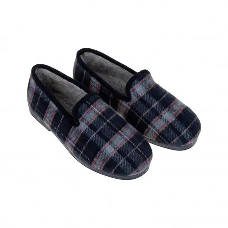 Zapatillas de casa cerradas para hombre azules de cuadros