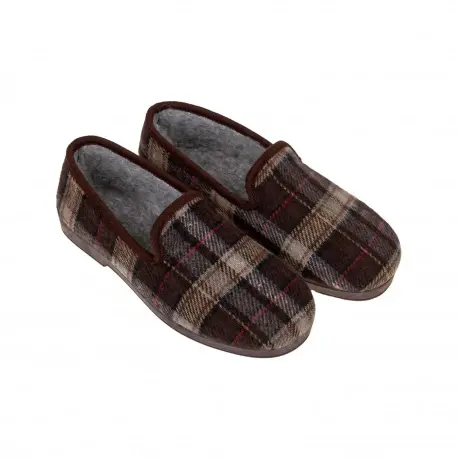 Zapatillas de casa cerradas para hombre marrones de cuadros