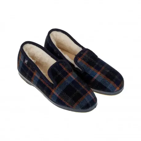 Zapatillas de casa de invierno para hombre cerradas azul marino con borreguito
