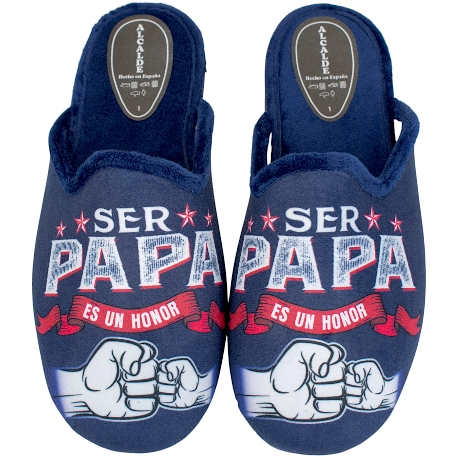 Zapatillas de casa abiertas para hombre azules con mensaje Ser papá es un honor