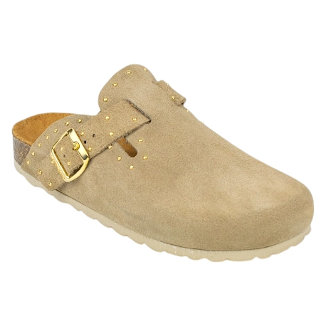 Zueco de Piel con Tachas Mujer Beis