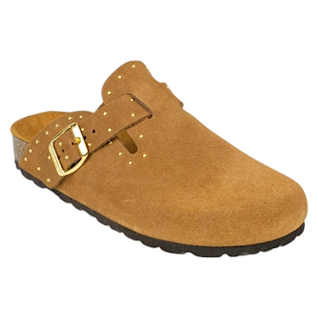 Zueco de Piel con Tachas Mujer Marrón