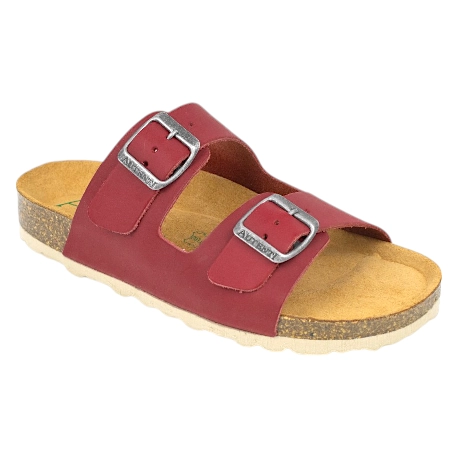 Sandalias Bio Mujer con Doble Hebilla En Piel Granate