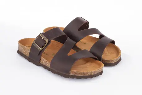 Sandalia Piel Marrón Chocolate y Hebillas