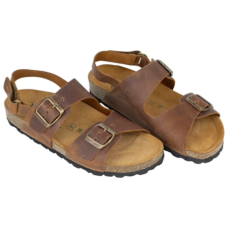 Sandalia Corcho de Mujer Beis Marron Chocolate Negro Taupe Doble Hebilla con Tira Autenti 10888