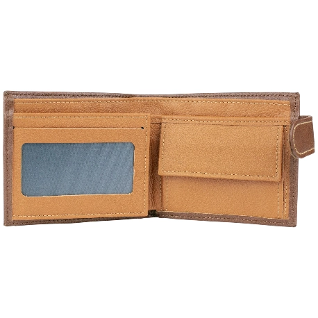 Billetera con Monedero de Piel Marron Bicolor y Boton Blesrok 553