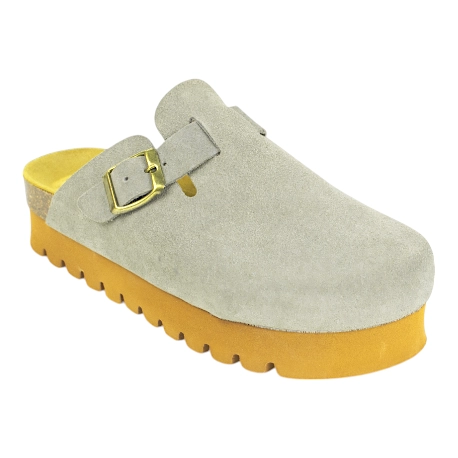 Zueco de Plataforma Piel Serraje Mujer Gris