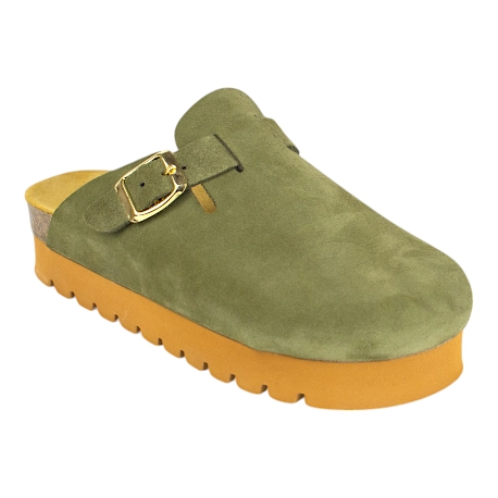 Zueco de Plataforma Piel Serraje Mujer Verde