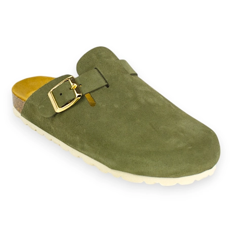 Zueco de Piel Serraje Mujer Verde