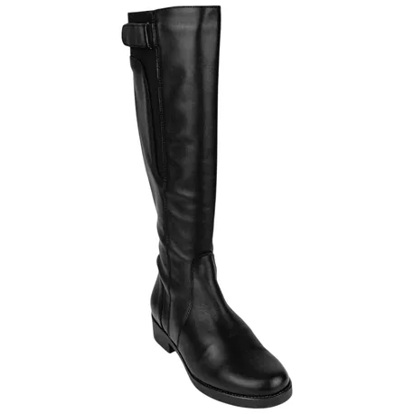 Bota Alta Piel Negra con Elástico y Cremallera Mujer Jam 1017