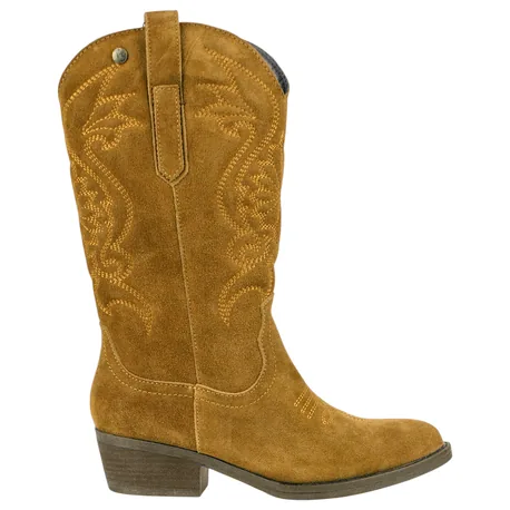 Bota campera piel serraje bordado tacón medio SS1985