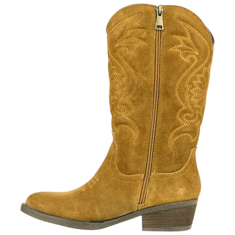 Bota campera piel serraje bordado tacón medio SS1985