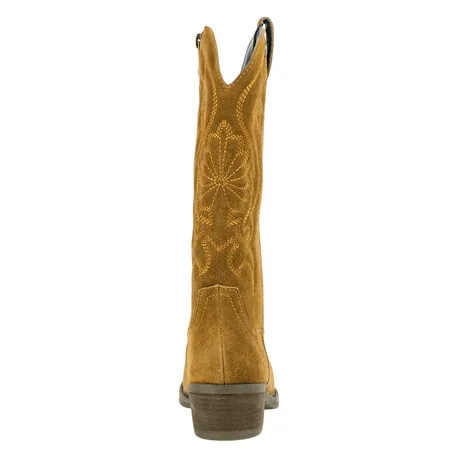 Bota campera piel serraje bordado tacón medio SS1985