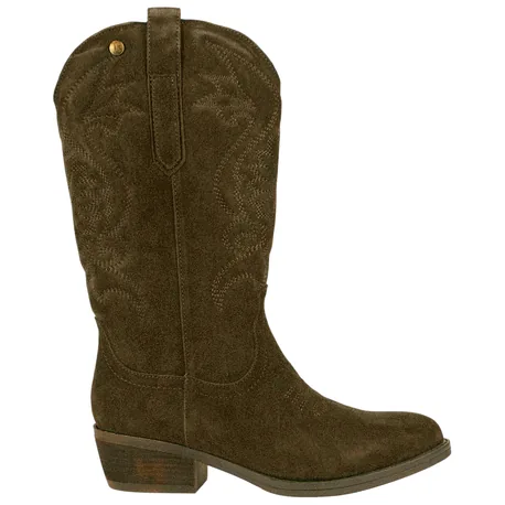 Bota campera piel serraje bordado tacón medio SS1985