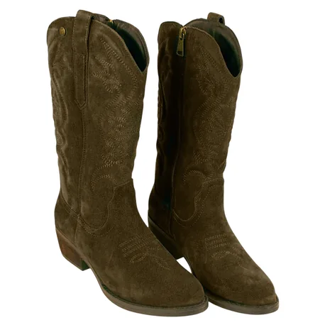 Bota campera piel serraje bordado tacón medio SS1985