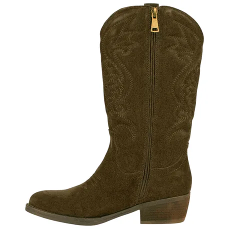 Bota campera piel serraje bordado tacón medio SS1985