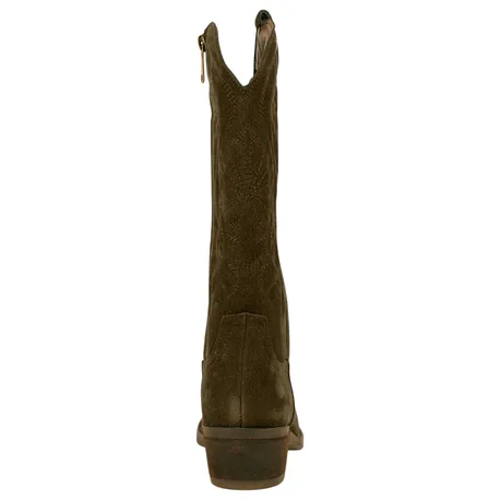 Bota campera piel serraje bordado tacón medio SS1985
