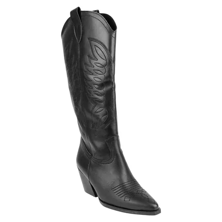 Bota Campera Negra Piel Caña Alta Cremallera Tacón Alto Inway Bali