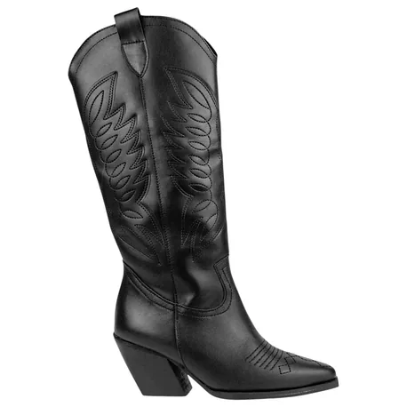 Bota Campera Negra Piel Caña Alta Cremallera Tacón Alto Inway Bali