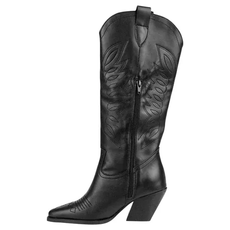 Bota Campera Negra Piel Caña Alta Cremallera Tacón Alto Inway Bali