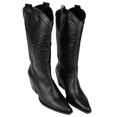 Bota Campera Alta Piel Negro Tacón Alto Inway Bali