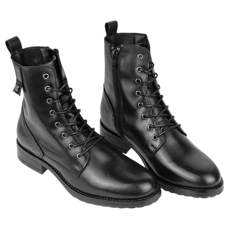 Bota Militar Piel Negro Plana Cremallera y Cordón Innovation 2068N