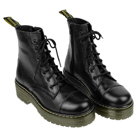 Bota militar Piel Negro Plataforma Cordón y Cremallera Losal 1024