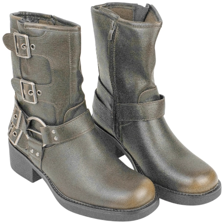 Botas Biker de Media Caña para Mujer con Hebillas y Tacón Medio - Ideal Shoes 9650A