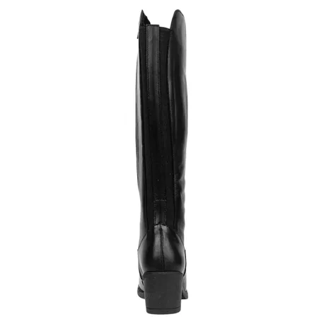 Bota Piel Negro Caña Alta Doble Elástico Trasero Cremallera Lateral Tacón Medio Kaola 8825